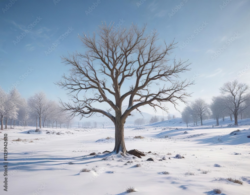 Snowy scene of a bare tree in a winter wonderland, solitude, tree, branches, winter Snowy scene of a bare tree in a winter wonderland, solitude, tree, branches, winter