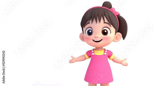 Cute Baby Girl - Adorable 3D Cartoon Style on White Background
