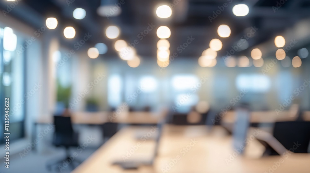 open-plan office, blurred desk arrangements with muted colors, contemporary design, soft lighting from ceiling panels, copy space open-plan office, blurred desk arrangements with muted colors, contemporary design, soft lighting from ceiling panels, copy space