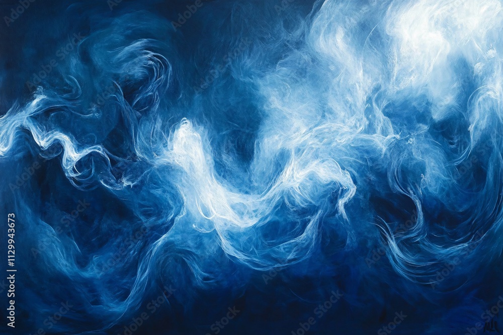 Abstract Blue Smoke on Dark Background with Ethereal Swirls and Flow Abstract Blue Smoke on Dark Background with Ethereal Swirls and Flow