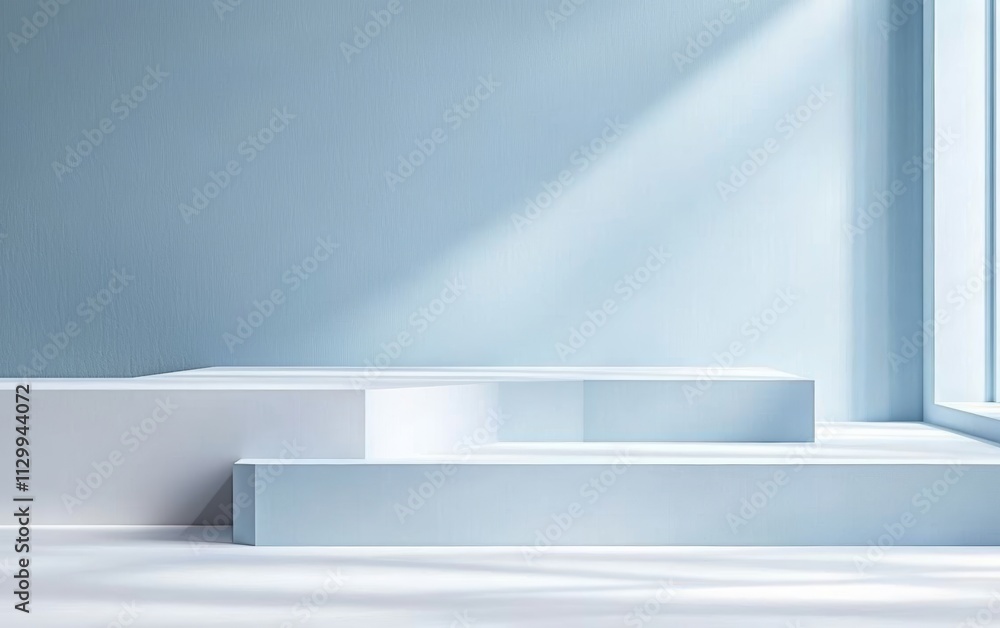 Minimalist Light Blue Abstract Background for Product Display and Presentation with Geometric Shapes and Soft Shadows Minimalist Light Blue Abstract Background for Product Display and Presentation with Geometric Shapes and Soft Shadows