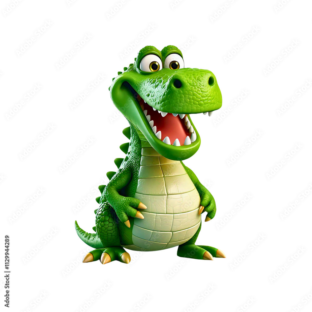 Animated friendly green dinosaur character with big eyes and a welcoming smile. Animated friendly green dinosaur character with big eyes and a welcoming smile.