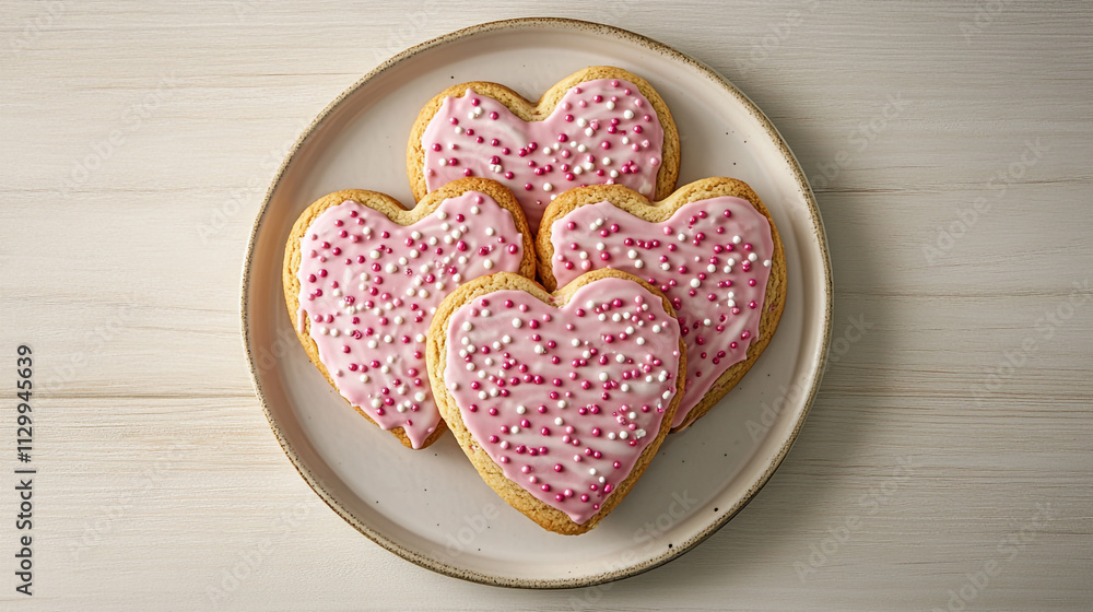 Fototapeta premium Freshly decorated heart cookies for Valentine's Day celebration and gifting