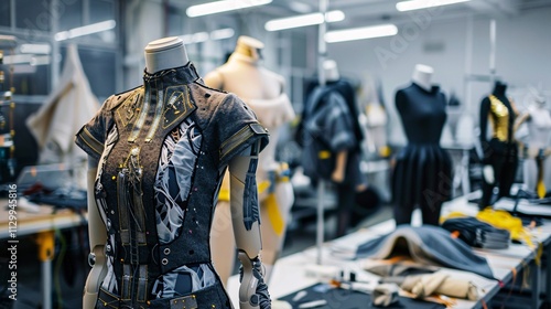 Wallpaper Mural Fashionable clothing display with mannequin in clothing manufacturing studio  Garment industry retail commerce fashion design and production setup Torontodigital.ca