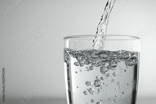 Water flowing down the glass of a water glass, white background photo