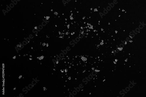 Ice, snow, broken ice, glass, granules, texture, texture, material, black background, overlay, color, broken glass, splash, explosion, graphics, beverage, soda, cola, juice, liquor, cocktail.