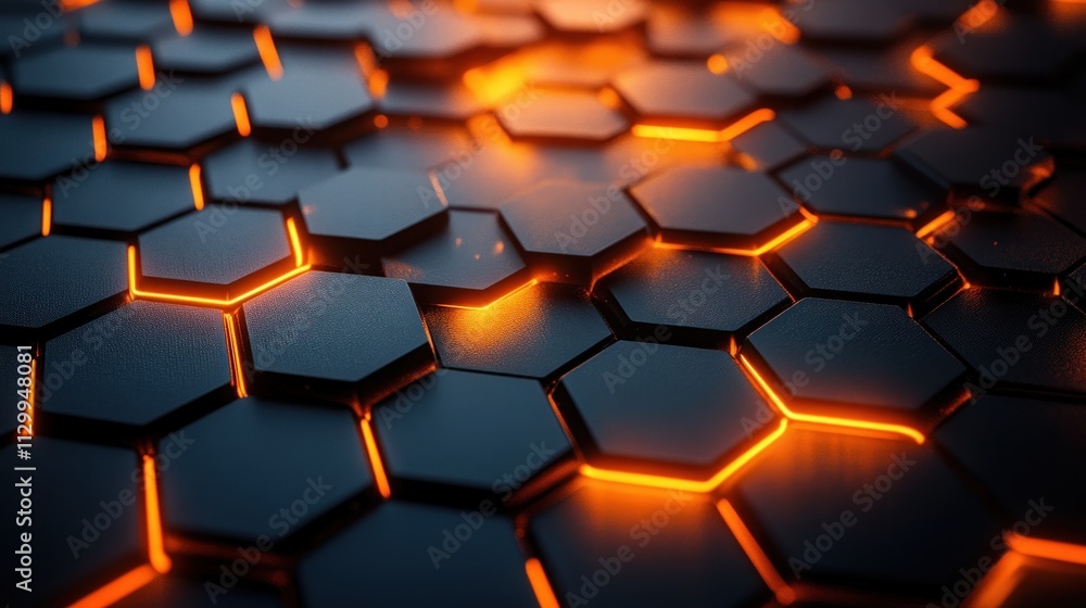 Futuristic Abstract Black Hexagonal Background with Orange Backlighting Symmetric Geometric Design Futuristic Abstract Black Hexagonal Background with Orange Backlighting Symmetric Geometric Design