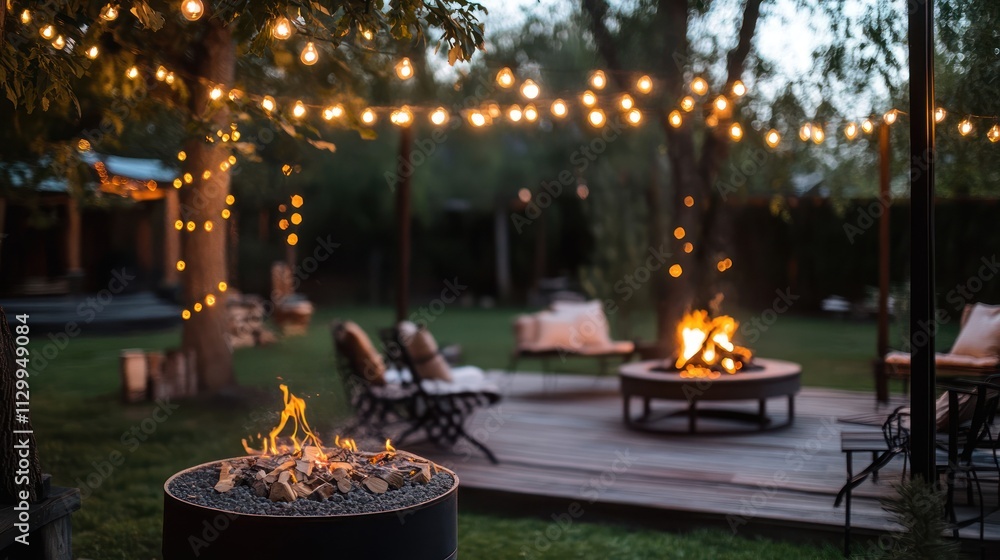 Outdoor countdown party with string lights, cozy fire pits, and a rustic bohemian vibe for friends and family Outdoor countdown party with string lights, cozy fire pits, and a rustic bohemian vibe for friends and family