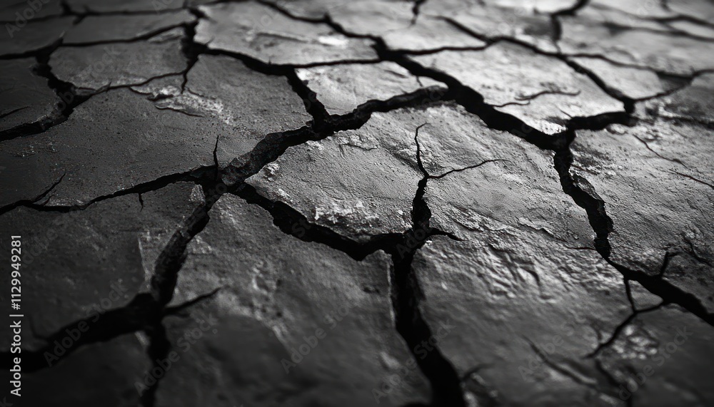 Cracked Textured Surface in High Contrast Monochrome with Dramatic Lighting Cracked Textured Surface in High Contrast Monochrome with Dramatic Lighting