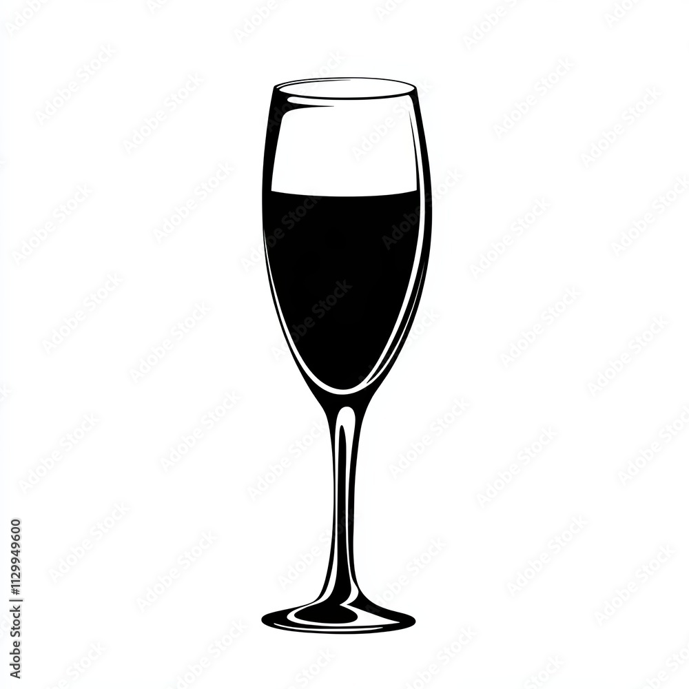 This design features a black and white silhouette of a champagne glass, created with minimalist stroke lines for an artistic and modern presentation, perfect for celebrations This design features a black and white silhouette of a champagne glass, created with minimalist stroke lines for an artistic and modern presentation, perfect for celebrations