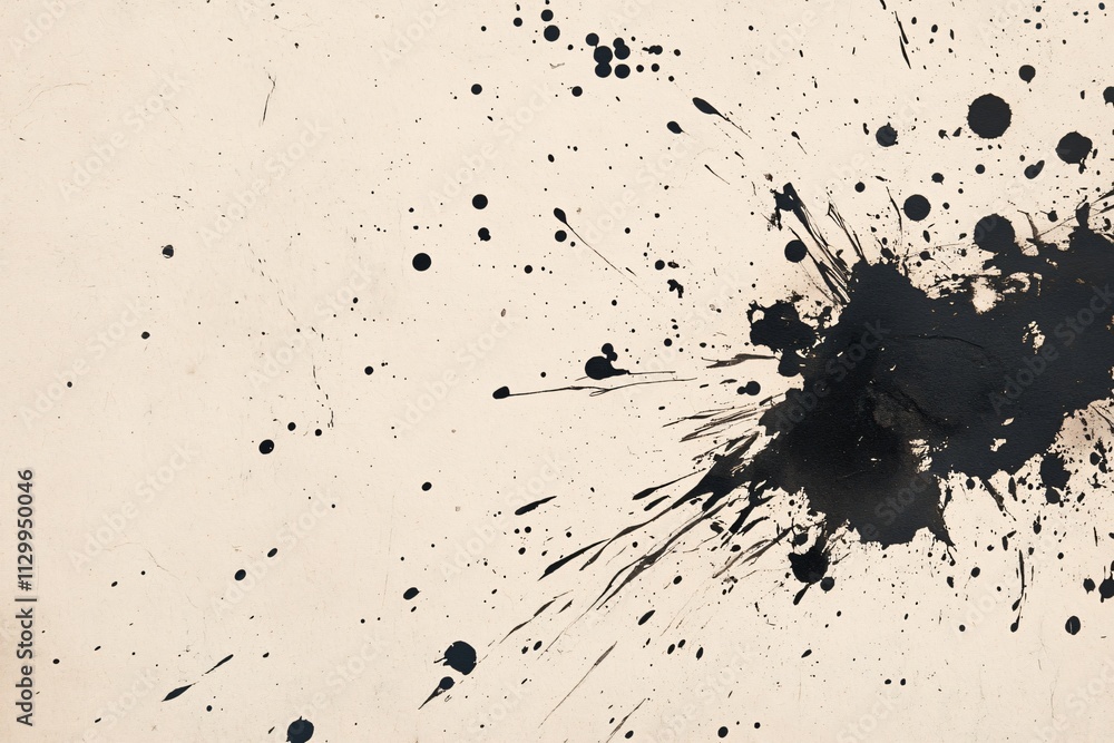 Abstract Black Ink Splatter on Beige Texture Background for Design Abstract Black Ink Splatter on Beige Texture Background for Design