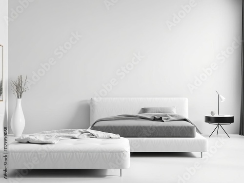 Modern bedroom with a sleek divan style bed featuring clean lines and elegant design, divan bed, contemporary photo