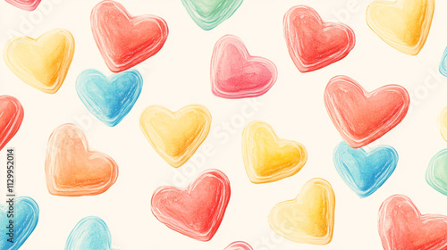 Colorful heart-shaped candies scattered on a light background for Valentine's Day celebration