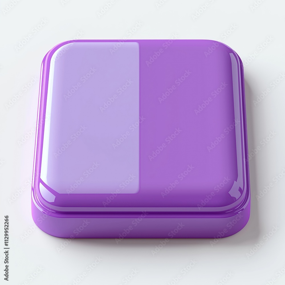 Violet square button with round corners. 3D rendering on white background. Modern tech design element. Stylish ui app icon. Flat design for mobile applications. User interface button for apps. Blank Violet square button with round corners. 3D rendering on white background. Modern tech design element. Stylish ui app icon. Flat design for mobile applications. User interface button for apps. Blank