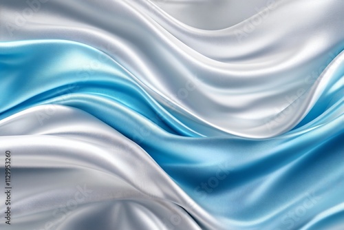 Elegant Blue and White Satin Fabric with Soft Texture Waves