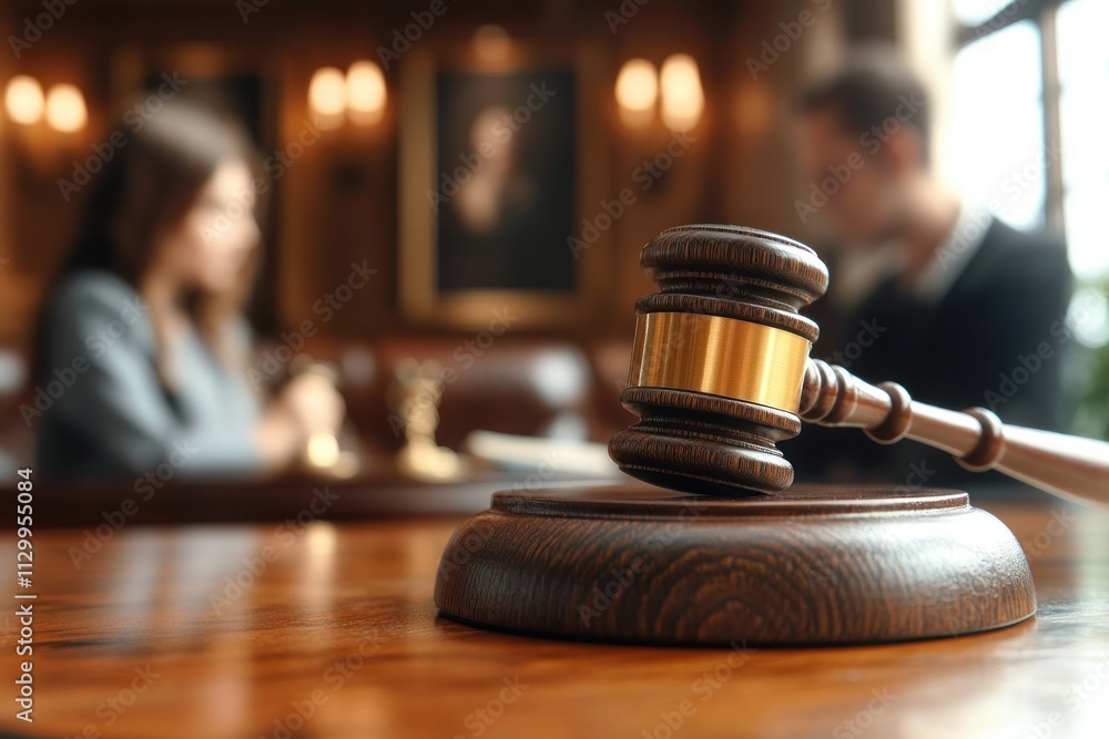 Close Up of a Wooden Gavel Symbolizing Justice with Blurred Child in Background Representing Child Custody Concept Close Up of a Wooden Gavel Symbolizing Justice with Blurred Child in Background Representing Child Custody Concept