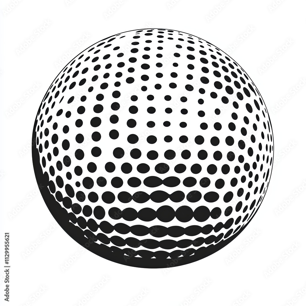This artwork features a minimalist silhouette of a golf ball, presented in a monochrome style. The design emphasizes abstract stroke lines creating visual interest This artwork features a minimalist silhouette of a golf ball, presented in a monochrome style. The design emphasizes abstract stroke lines creating visual interest