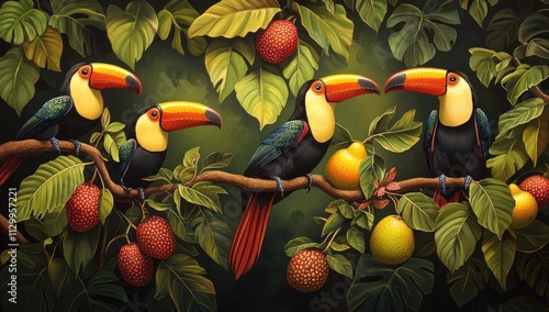 Tropical Toucans Among Lush Foliage photo