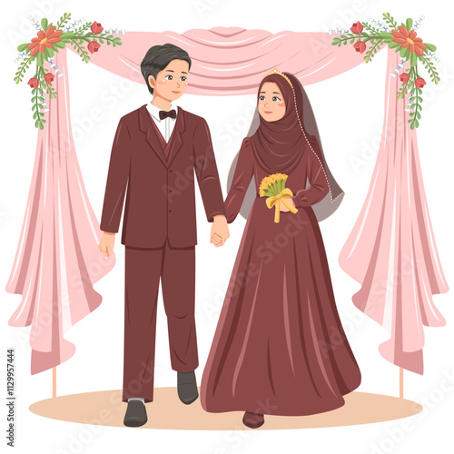 Couple illustration wearing hijab