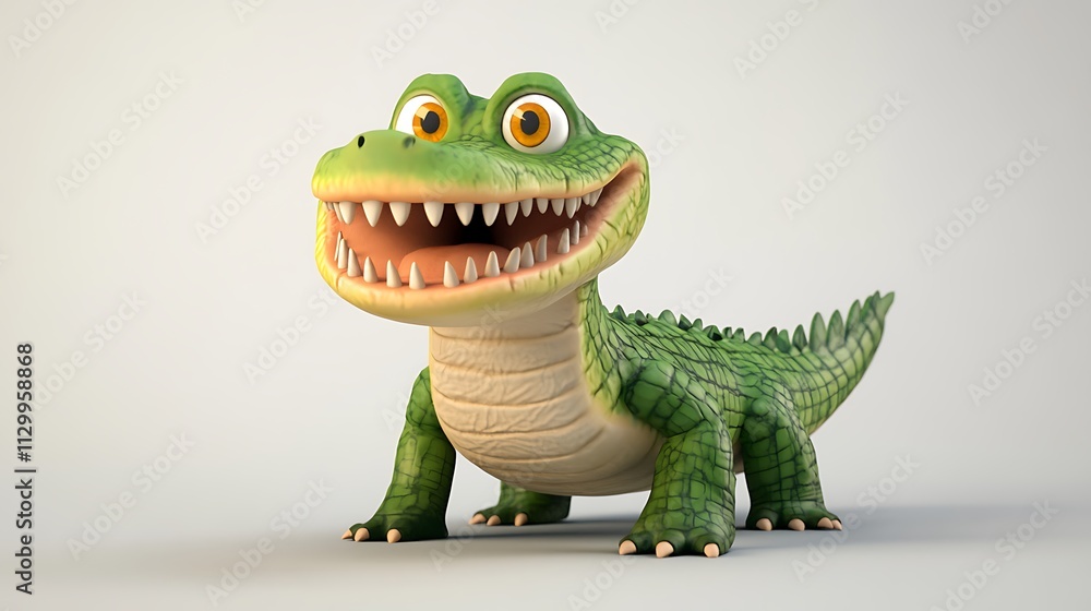 Fototapeta premium Playful and Friendly Cartoon Crocodile Character with Bright Colors and Cheerful Expression, Perfect for Children's Themes and Illustrations