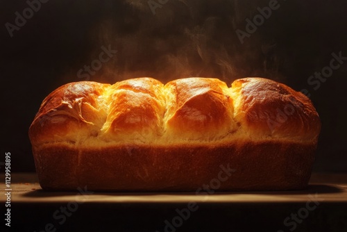 Golden Brown Loaf Steaming Freshly Baked Bread photo