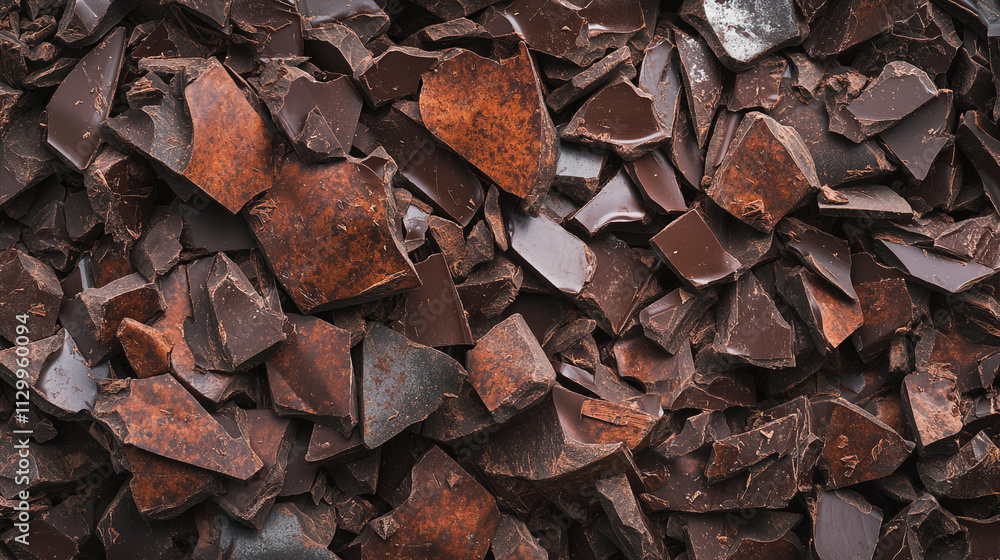 Dark chocolate pieces arranged for culinary use and decoration in a kitchen setting Dark chocolate pieces arranged for culinary use and decoration in a kitchen setting