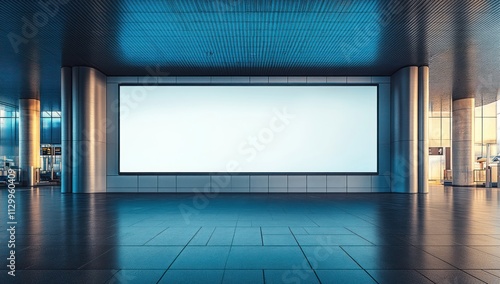Blank Billboard in a Modern Airport Concourse
