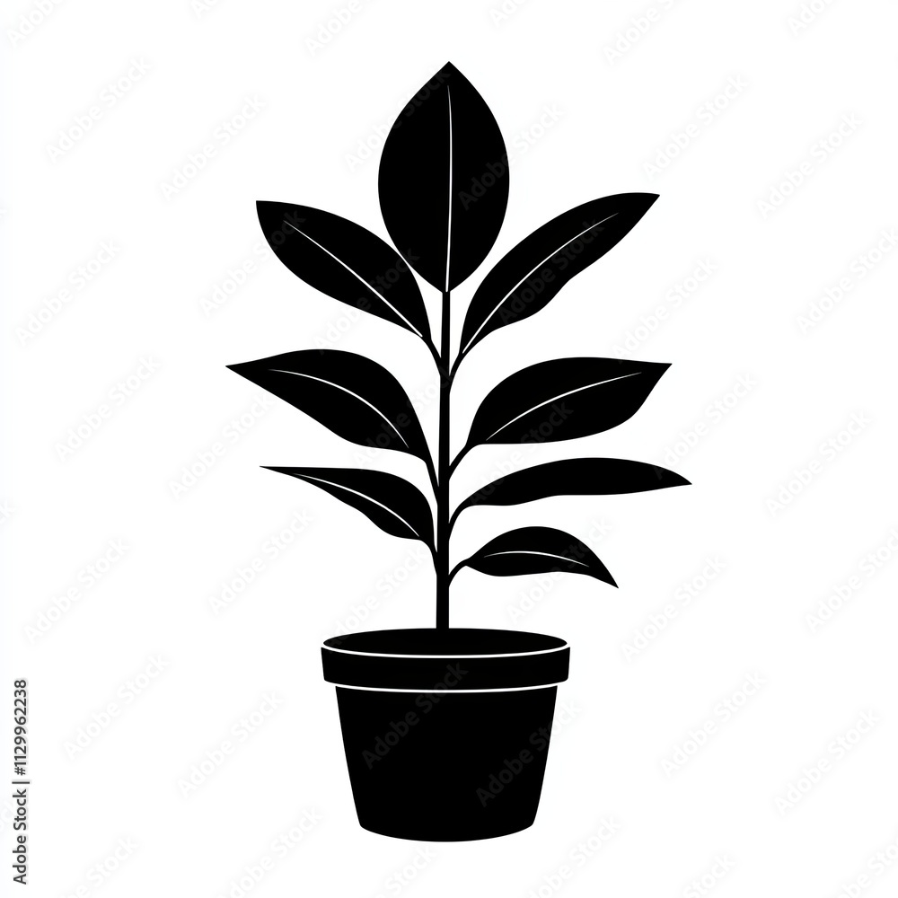 This artwork features a black and white silhouette of a potted plant, crafted with minimalist stroke lines for a modern and abstract aesthetic that enhances any space This artwork features a black and white silhouette of a potted plant, crafted with minimalist stroke lines for a modern and abstract aesthetic that enhances any space