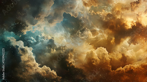 Celestial data canvas: clouds as carriers of information flight. Omnipresent. Illustration