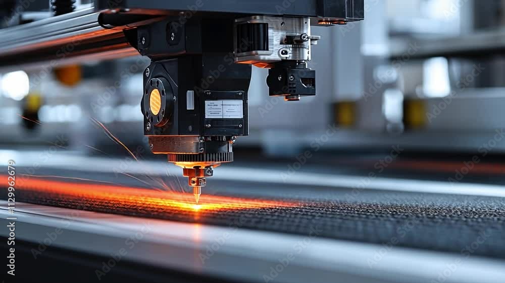 Precision Laser Cutting in Action: A close-up shot of a high-tech laser cutting machine in operation, showcasing the intense red laser beam precisely cutting a black material with incredible accuracy. Precision Laser Cutting in Action: A close-up shot of a high-tech laser cutting machine in operation, showcasing the intense red laser beam precisely cutting a black material with incredible accuracy.