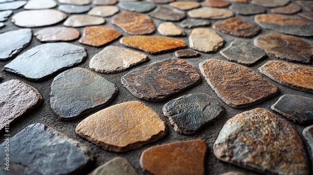 A close-up view of a textured stone surface, showcasing various shapes and earthy colors, perfect for outdoor or interior design. A close-up view of a textured stone surface, showcasing various shapes and earthy colors, perfect for outdoor or interior design.