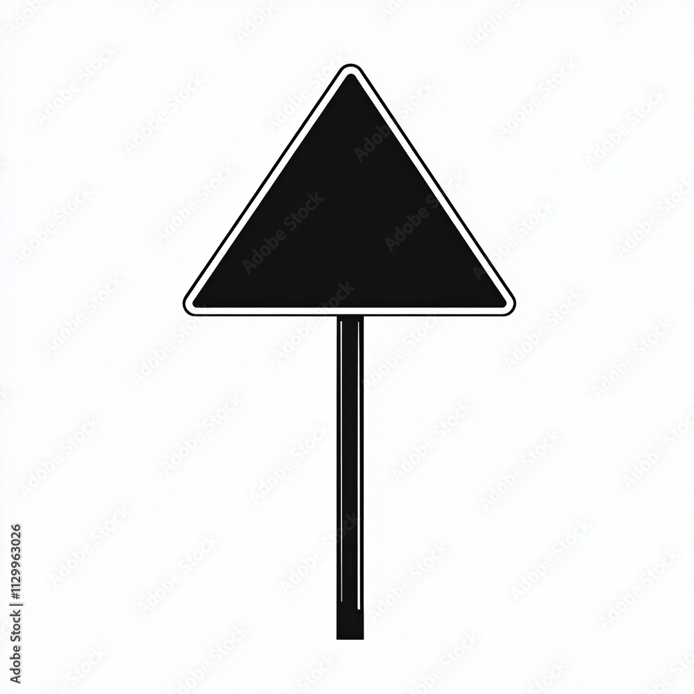 Silhouette represents a triangular road sign against a white backdrop, showcasing minimalist design principles with clean lines and monochrome aesthetics Silhouette represents a triangular road sign against a white backdrop, showcasing minimalist design principles with clean lines and monochrome aesthetics
