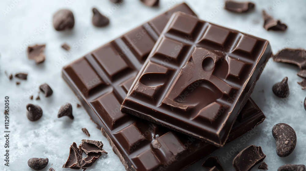 Delicious dark chocolate bars and chips ready for baking or snacking Delicious dark chocolate bars and chips ready for baking or snacking