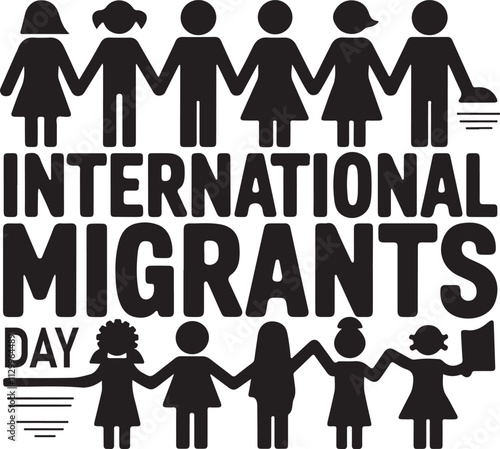 Migrants day black vector 