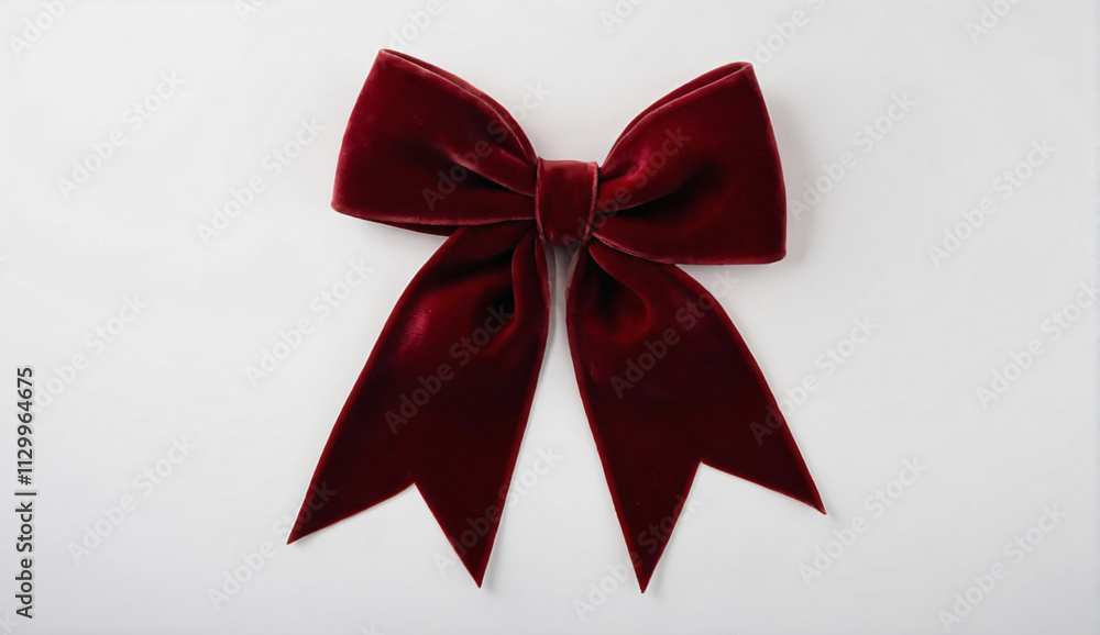 A sophisticated red velvet bow, isolated on a pristine white background, exudes elegance A sophisticated red velvet bow, isolated on a pristine white background, exudes elegance