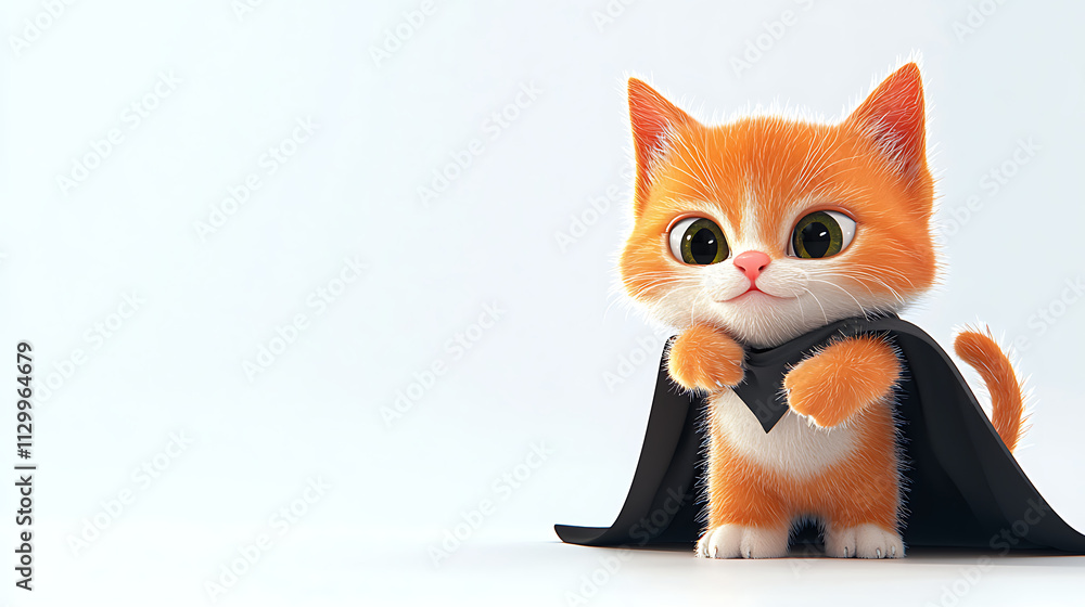 Fototapeta premium A cartoon cat is wearing a black cape