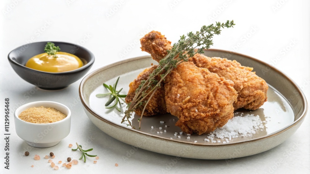 Crispy Fried Chicken on a Minimalist Plate with Dipping Sauce Crispy Fried Chicken on a Minimalist Plate with Dipping Sauce