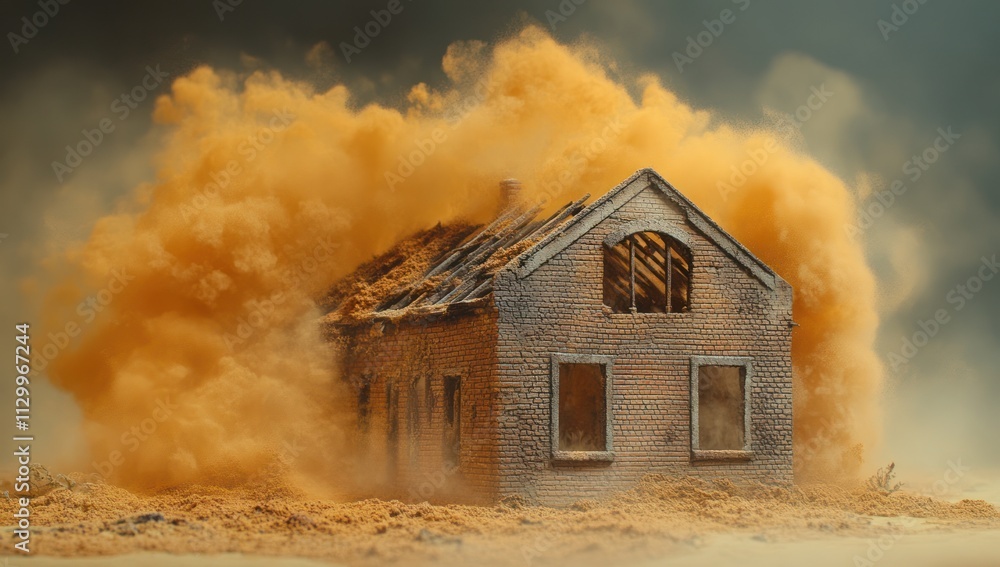 Brick House Engulfed by Dust Storm Brick House Engulfed by Dust Storm