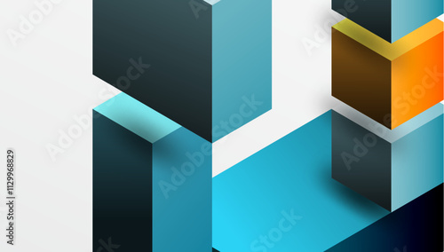 Sleek abstract design featuring isometric 3D blocks in a clean, modern composition. Perfect for tech-inspired themes, with vibrant colors and geometric precision