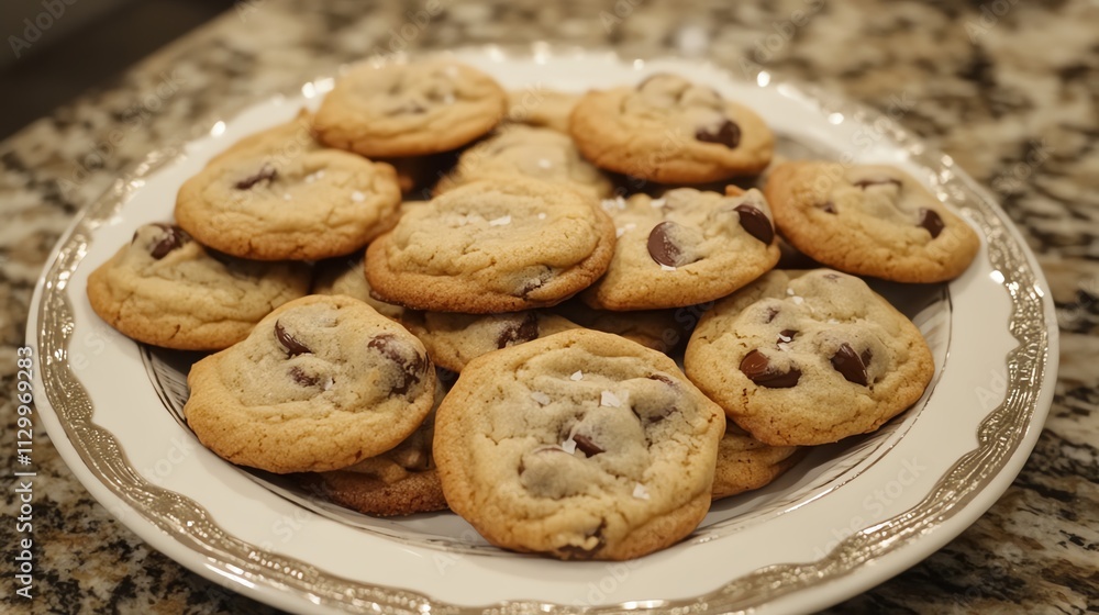 Delicious chocolate chip cookies on a plate. Delicious chocolate chip cookies on a plate.
