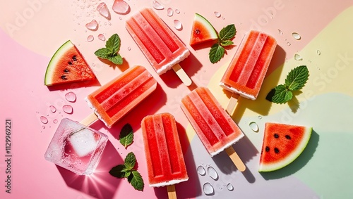 watermelon popcicle on gradient pastel background