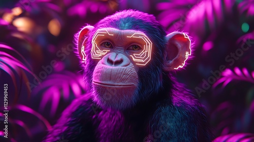 Wallpaper Mural Cyberpunk chimp portrait in neon jungle. Torontodigital.ca