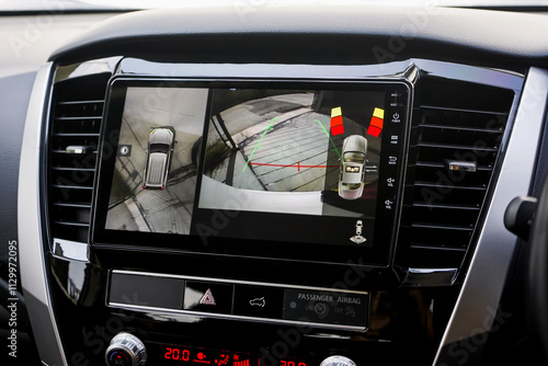 Rear view monitor for reversing system Car display and rear view camera parking assistant car navigation.