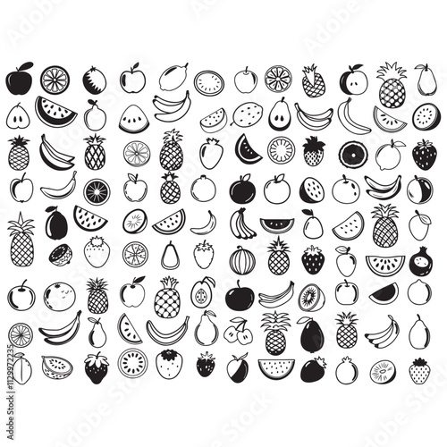Fruits icon set, there are fruit icons of apple, orange, pineapple, banana, mango, banana, watermelon, guava, jackfruit and strawberry