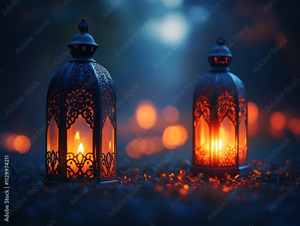 Illuminated Moroccan Lanterns Glowing In The Night Illuminated Moroccan Lanterns Glowing In The Night