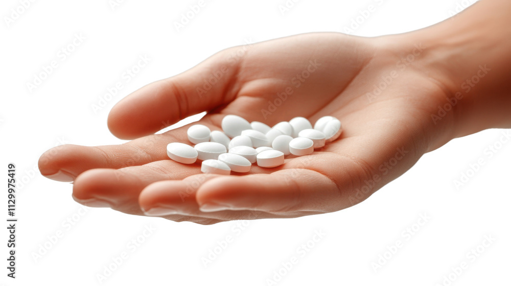 hand with pills isolated on white background hand with pills isolated on white background