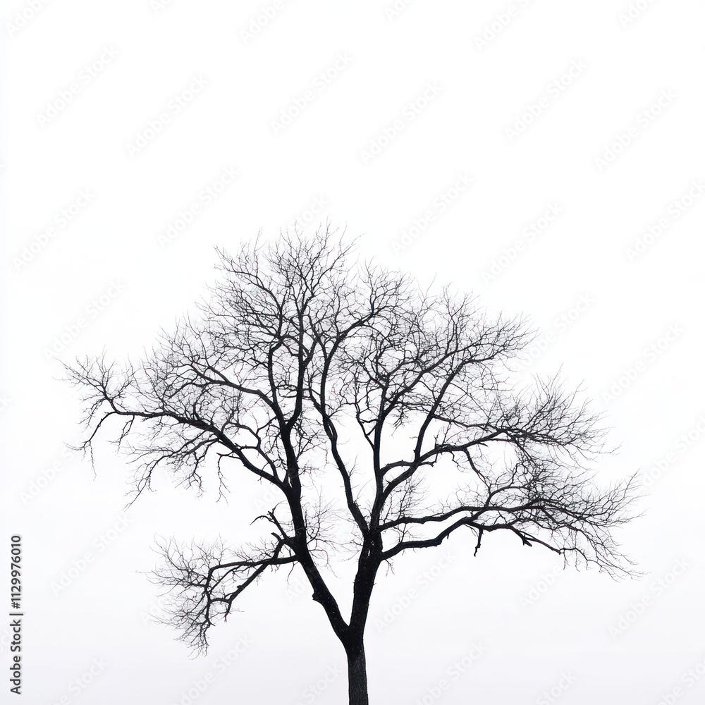 Bare Tree Silhouette Against White Sky Bare Tree Silhouette Against White Sky