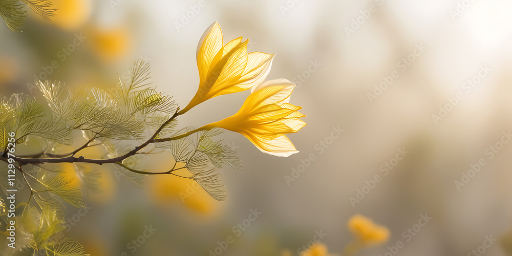 mimosa flower blooming in the morning, created by generative AI mimosa flower blooming in the morning, created by generative AI