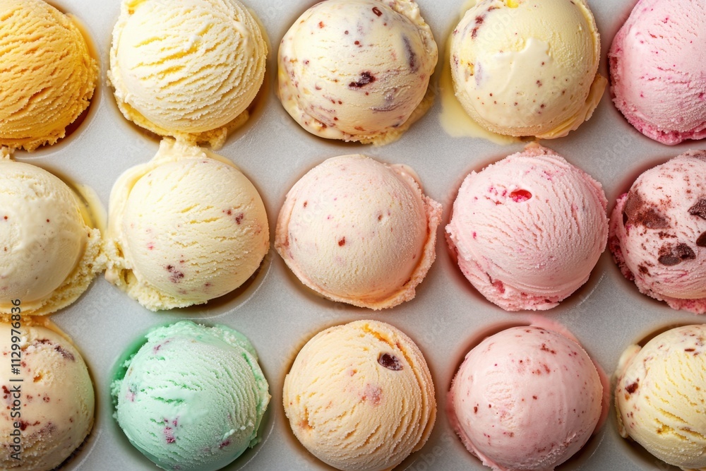Assorted Flavors Of Ice Cream Scoops In A Tray Assorted Flavors Of Ice Cream Scoops In A Tray