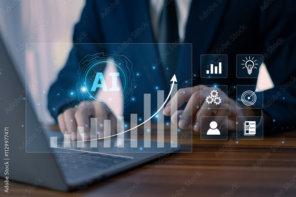 Businessman leverages AI automation to drive sustainable business growth and optimize operational efficiency